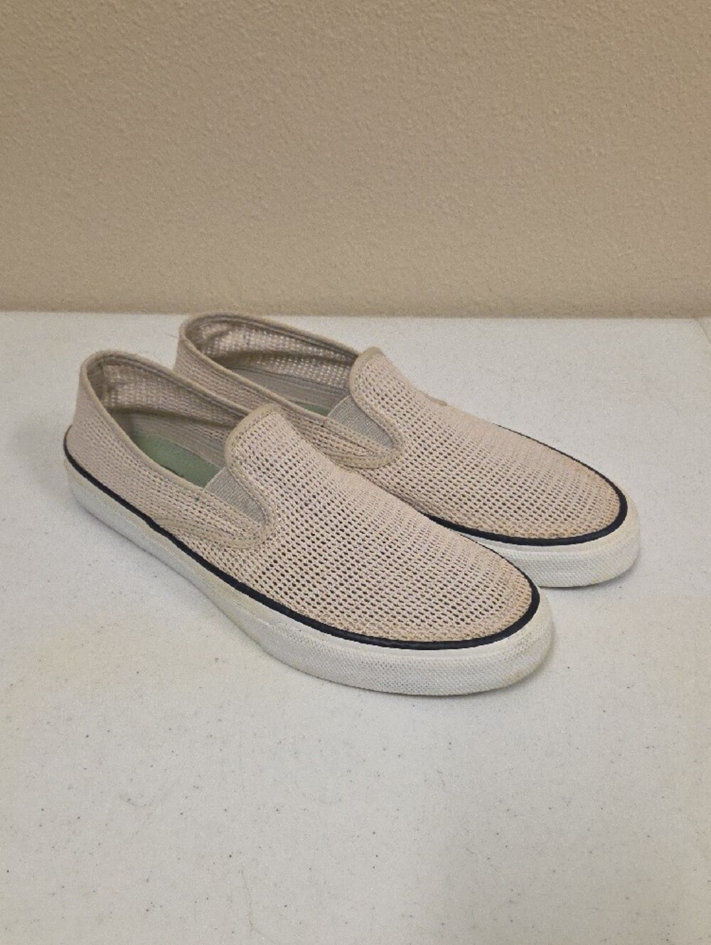 Sperry Top Sider Men’s Beige Lightweight Mesh Slip-On Loafers Size 10